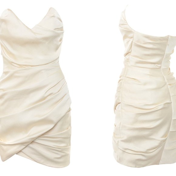 HOUSE OF CB 'Emanuela' Ivory Draped Ruched Mini Dress NWOT - Picture 6 of 9